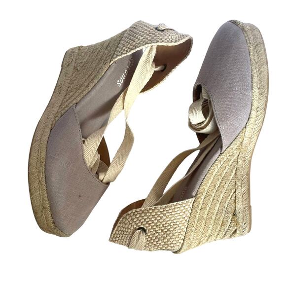 Soludos Marseille Wedge Ankle Tie Beige Neutral Linen Spain Size 8.5 - Picture 3 of 9